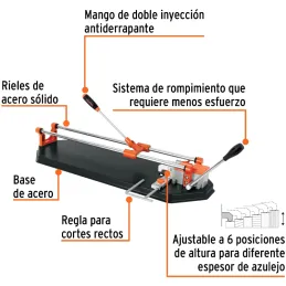 Cortador de Mayolica con Rodaje Corte 60cm, Riel de Acero Solido, Mango Ergonomico con Maletin, CAZ-60XM2 15826 Truper Truper-Co