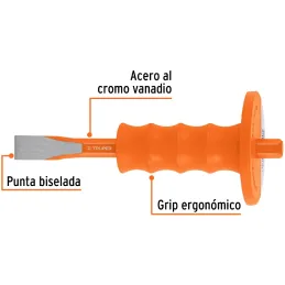 Cincel Plano 8" Cuña 3/4" con Grip, acero al cromo vanadio, protege la mano, C-3/4X8G 12278 Truper Truper-Cincel Plano 8" Cuña 3