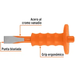 Cincel Plano 8" Cuña 7/8" con Grip , acero al cromo vanadio, protege la mano, C-7/8X8G 12277 Truper Truper-Cincel Plano 8" Cuña 