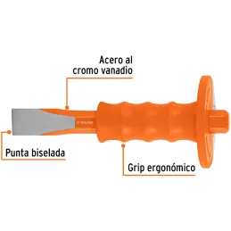 Cincel Plano 8" Cuña 1" con Grip, acero al cromo vanadio, protege la mano, C-1X8G 12276 Truper Truper-Cincel Plano 8" Cuña 1" co