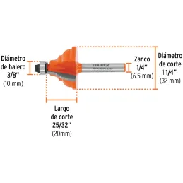 Fresas Española 1-1/4" x20mm cRodaje, Truper 10676 Truper-Fresas Española 1-1/4" x20mm cRodaje, Truper 10676 Cuerpo de acero al 