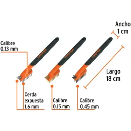 Cepillo con Cerdas de Acero al Carbono 28 Pinceles, Calibre 0.15mm, L 18cm A 1cm 3 Piezas, JCEA-3 10652 Truper Truper-Cepillo co