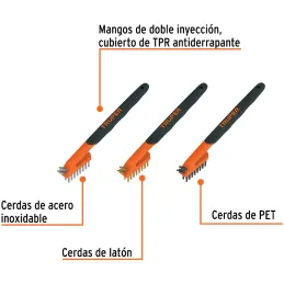 Cepillo con Cerdas de Acero al Carbono 28 Pinceles, Calibre 0.15mm, L 18cm A 1cm 3 Piezas, JCEA-3 10652 Truper Truper-Cepillo co