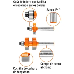 Juego de Fresas Machimbrador 7/8" x21mm cRodaje Truper 10672 Truper-Juego de Fresas Machimbrador 7/8" x21mm cRodaje Truper 10672