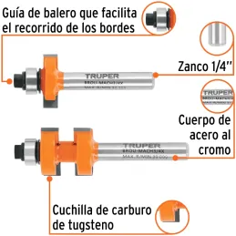 Juego de Fresas Machimbrador 3/4" x17mm cRodaje Truper 10671 Truper-Juego de Fresas Machimbrador 3/4" x17mm cRodaje Truper 10671
