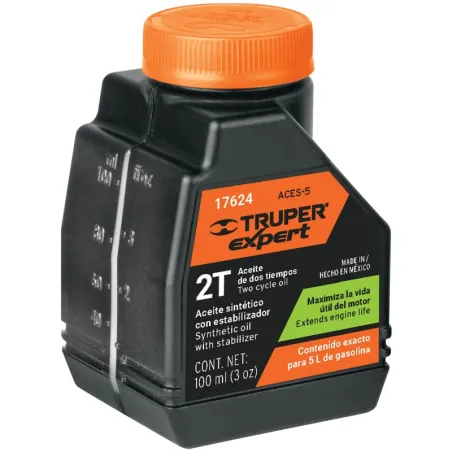 Aceite Sintetico 100ml 3oz Para 5L Gasolina motor 2 Tiempos Motos Desbrozadoras Motosierras, Truper ACES-5 17624 Truper-Aceite S