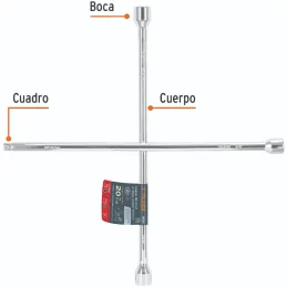 Llaves de Rueda 20" en Cruz 3/4 13/16 7/8 Cuadro 1/2 Usar otros Dados PulidaCromada Truper 15481 Truper-Llaves de Rueda 20" en C