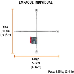 Llaves de Rueda 20" en Cruz 3/4 13/16 7/8 Cuadro 1/2 Usar otros Dados PulidaCromada Truper 15481 Truper-Llaves de Rueda 20" en C