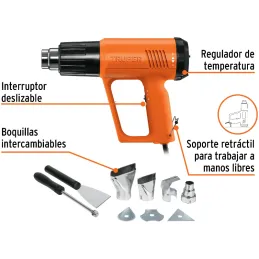 Pistola de Calor Profesional 1800W 11000 - 17000RPM Temperatura Variable 45 a 500 Grados, PISCA-A-2 15734 Truper Truper-Pistola 