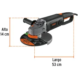 Esmeriladora angular 9" Industrial, 2000W 6200RPM Mango Ergonomico con Disco y Carbon de Rpsto, ESMA-9N3-2 18295 Truper Truper-E
