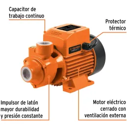 Bomba Electrica de Agua Perisfericas 1/2HP 3450RPM Entrada y Salida 1" Altura Maxima 40 Metros, BOAP-1/2-260 15019 Truper Truper