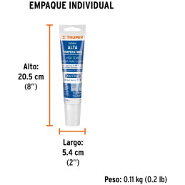 Silicona Alta Temperatura 85g Azul, Vulcaniza a temperatura ambiente resiste max 250 grados Centigrados, ALTER-A 17568 Truper Tr