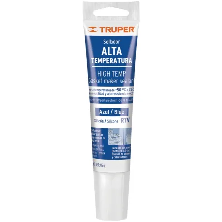 Silicona Alta Temperatura 85g Azul, Vulcaniza a temperatura ambiente resiste max 250 grados Centigrados, ALTER-A 17568 Truper Tr
