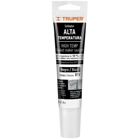 Silicona Alta Temperatura 85g Negro, Vulcaniza a temperatura ambiente resiste max 250 grados Centigrados, ALTER-N 17567 Truper T