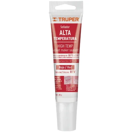 Silicona Alta Temperatura 85g Rojo, Vulcaniza a temperatura ambiente resiste max 250 grados Centigrados, ALTER-R 17566 Truper Tr