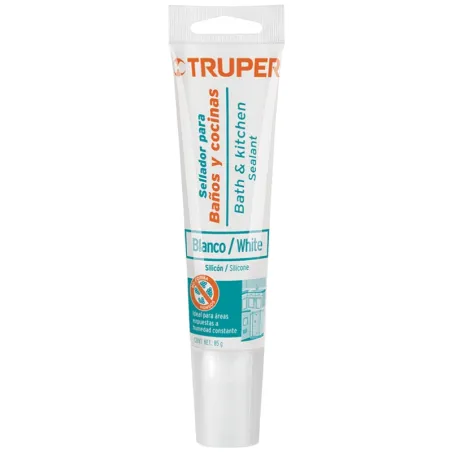 Silicona para Baños y cocinas 85ml Blanco, Sellado duradero para superficies lisas, SIL-85BCB 18568 Truper Truper-Silicona para 