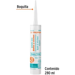 Silicona para Baños y cocinas 280ml Blanco, Sellado duradero para superficies lisas, SIL-100BCB 18566 Truper Truper-Silicona par