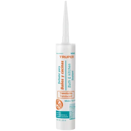 Silicona para Baños y cocinas 280ml Traslucido, Sellado duradero para superficies lisas, SIL-100BCT 18565 Truper Truper-Silicona