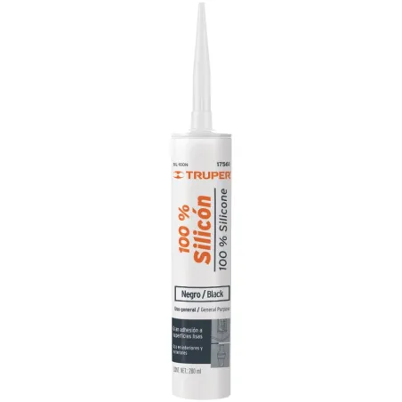 Silicona al 100%, 280ml Negro, Interior y exterior, para vidrios aluminio ceramica etc, SIL-100N 17561 Truper Truper-Silicona al