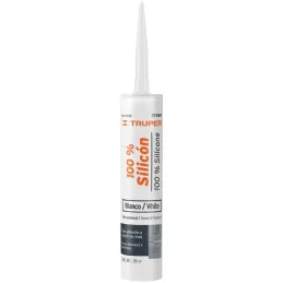 Silicona al 100%, 280ml Blanco, Interior y exterior, para vidrios aluminio ceramica etc, SIL-100B 17560 Truper Truper-Silicona a