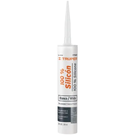 Silicona al 100%, 280ml Blanco, Interior y exterior, para vidrios aluminio ceramica etc, SIL-100B 17560 Truper Truper-Silicona a