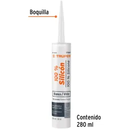 Silicona al 100%, 280ml Blanco, Interior y exterior, para vidrios aluminio ceramica etc, SIL-100B 17560 Truper Truper-Silicona a