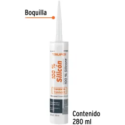 Silicona al 100%, 280ml Traslucido, Interior y exterior, para vidrios aluminio ceramica etc, SIL-100T 17559 Truper Truper-Silico