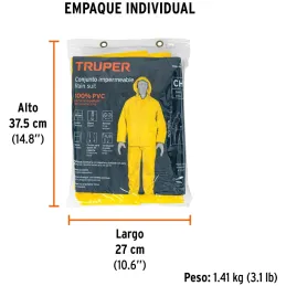 Conjunto Impermeable 2 Piezas 100% PVC espesor 0.35mm, Talla CH, No propaga la llama, TRA-PRO-S 14417 Truper Truper-Conjunto Imp