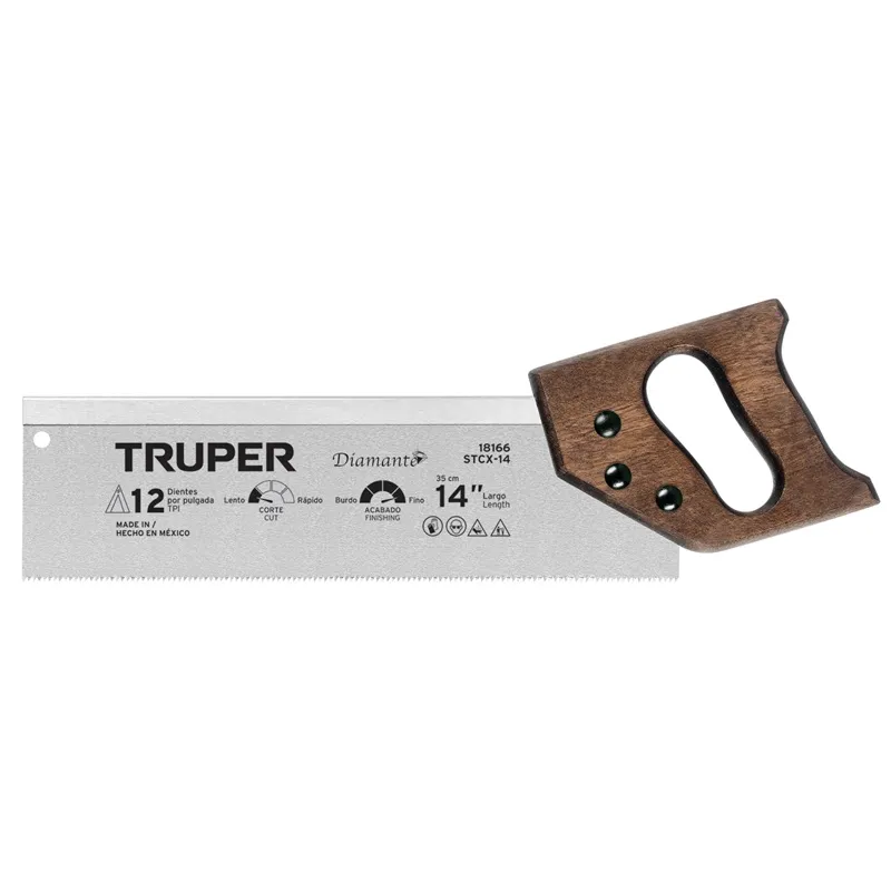 Serrucho Diamante de Costilla 14" Espesor 0.8mm DPP9, en acero alto carbono templado, STCX-14 18166 Truper Truper-Serrucho Diama