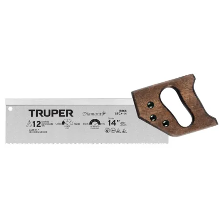 Serrucho Diamante de Costilla 14" Espesor 0.8mm DPP9, en acero alto carbono templado, STCX-14 18166 Truper Truper-Serrucho Diama