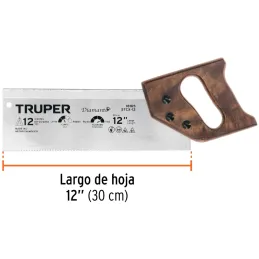 Serrucho Diamante de Costilla 12" Espesor 0.8mm DPP9, en acero alto carbono templado, STCX-12 18165 Truper Truper-Serrucho Diama