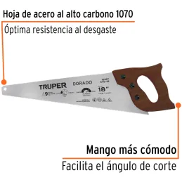 Serrucho Dorado 18" Espesor 0.8mm, DPP 9 en acero alto carbono templado, STD-18 18167 Truper Truper-Serrucho Dorado 18" Espesor 