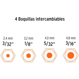 Remachadora Profesional 4 Boquillas intercambiable 3/32 1/8 5/32 3/16" Largo 10" incluye llave y Remache, RE-9X 17961 Truper Tru