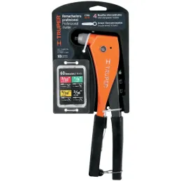 Remachadora Profesional 4 Boquillas intercambiable 3/32 1/8 5/32 3/16" Largo 10" incluye llave y Remache, RE-9X 17961 Truper Tru