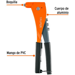 Remachadora Profesional 4 Boquillas intercambiable 3/32 1/8 5/32 3/16" Largo 10" incluye llave, RE-9 17960 Truper Truper-Remacha