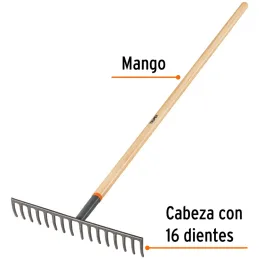 Rastrillos 42cm 16 dientes Mango Fresno 152cm 60" Recto Truper 17880 Truper-Rastrillos 42cm 16 dientes Mango Fresno 152cm 60" Re