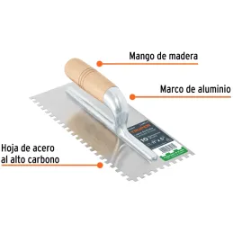 Plancha de Empastar Dentada 11 x 5 Pulgadas, Uso Profesional, 10 Remaches Mango de Madera, LLMC-11 15404 Truper Truper-Plancha d