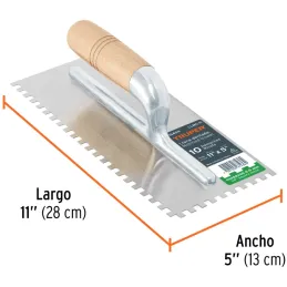 Plancha de Empastar Dentada 11 x 5 Pulgadas, Uso Profesional, 10 Remaches Mango de Madera, LLMC-11 15404 Truper Truper-Plancha d