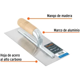 Plancha de Empastar Lisas 11 x 5 Pulgadas, Uso Profesional, 10 Remaches Mango de Madera, LLM-11 15400 Truper Truper-Plancha de E