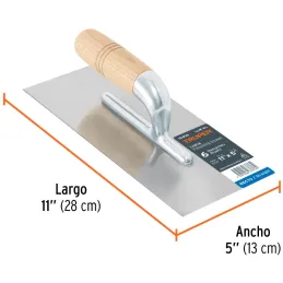 Plancha de Empastar Lisas 11 x 5 Pulgadas, Uso Profesional, 6 Remaches Mango de Madera, LLM-6L 15406 Truper Truper-Plancha de Em