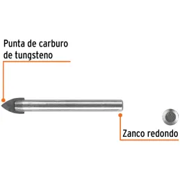 Brocas Ceramica 1/2" - 12.7mm, Punta de Carburo de Tungsteno, BVI-1/2 11705 Truper Truper-Brocas Ceramica 1/2" - 12.7mm, Punta d