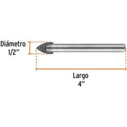 Brocas Ceramica 1/2" - 12.7mm, Punta de Carburo de Tungsteno, BVI-1/2 11705 Truper Truper-Brocas Ceramica 1/2" - 12.7mm, Punta d