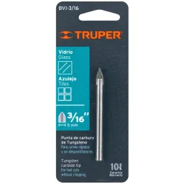 Brocas Ceramica 3/16" - 4.7mm, Punta de Carburo de Tungsteno, BVI-3/16 11701 Truper Truper-Brocas Ceramica 3/16" - 4.7mm, Punta 