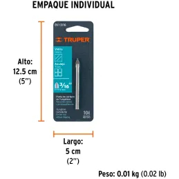 Brocas Ceramica 3/16" - 4.7mm, Punta de Carburo de Tungsteno, BVI-3/16 11701 Truper Truper-Brocas Ceramica 3/16" - 4.7mm, Punta 
