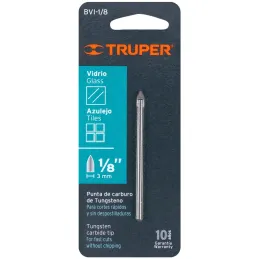 Brocas Ceramica 1/8" - 3.1mm, Punta de Carburo de Tungsteno, BVI-1/8 11700 Truper Truper-Brocas Ceramica 1/8" - 3.1mm, Punta de 