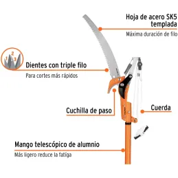 Tijera con mango Telescopico de Aluminio 240cm, Cuchilla 1-1/4 Cortador Ramas Altas Truper 18409 Truper-Tijera con mango Telesco