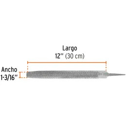 Limas Escofinas Media Caña Bastardas 12" Ancho 1 3/16" Espesor 7/16", Sin Mango, Para desbastar madera, LES-12 15209 Truper Trup