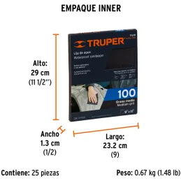 Lijas de Agua G100 x25u 230x280mm CarburoSilicio Truper 11619 Truper-Lijas de Agua G100 x25u 230x280mm CarburoSilicio Truper 116