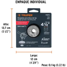 Respaldo para Disco de Lijas 4-1/2" Rosca STD Cuerda 5/8-11-NC, RES-DILI-4-1/2P 17273 Truper Truper-Respaldo para Disco de Lijas