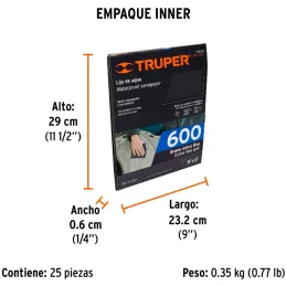 Lijas de Agua G600 x25u 230x280mm CarburoSilicio Truper 11630 Truper-Lijas de Agua G600 x25u 230x280mm CarburoSilicio Truper 116